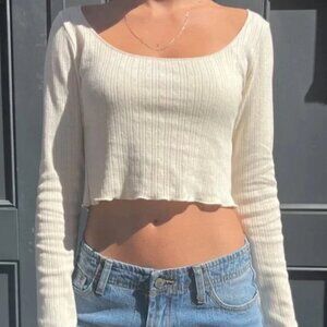 Brandy Melville McKenna Eyelet Cream Ribbed Knit Top